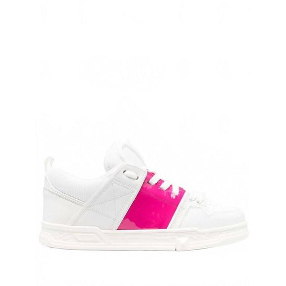 NEW VALENTINO GARAVANI women's open skate leather sneakers in white/cyclamin pin - Picture 1 of 4